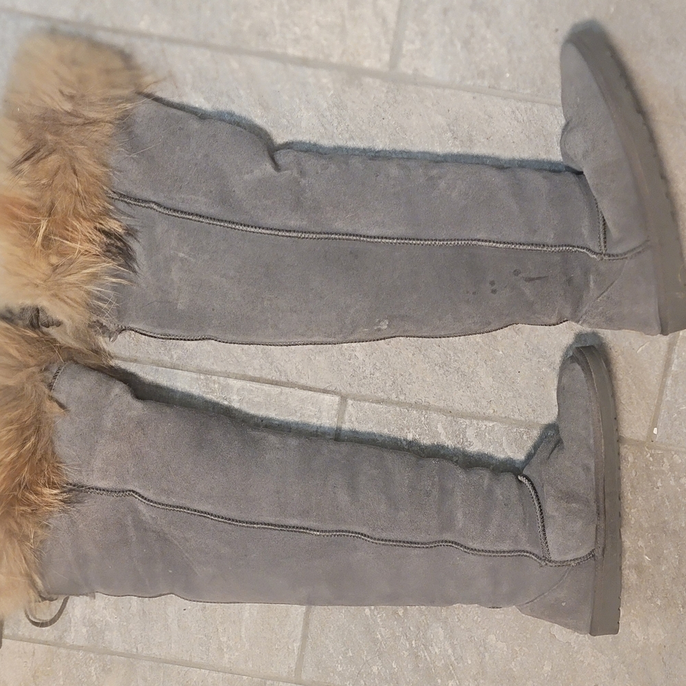 UGG Gray Over the Knee Boots with Fur Trim